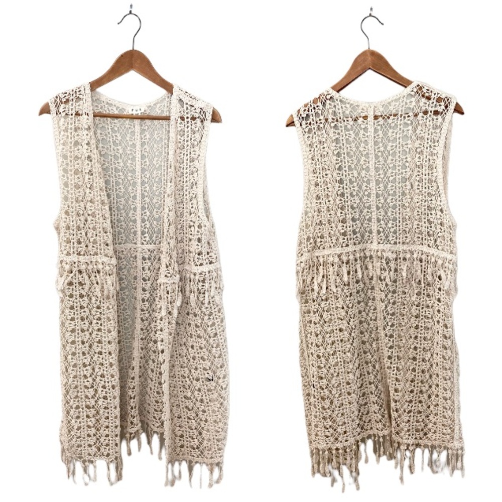 POL Crochet Fringe Duster Vest / Swim Coverup / Festival Boho Macrame